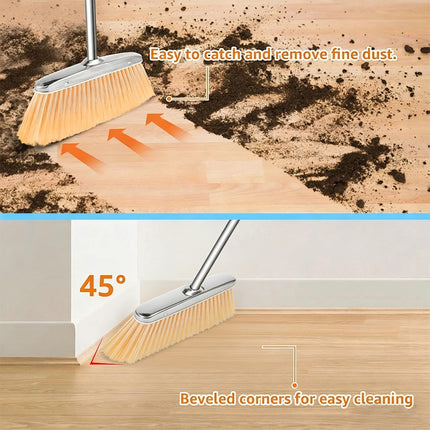 Stainless Steel Broom and Dustpan Set with Long Handle, Upright Heavy Duty