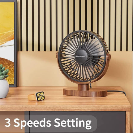 Desk Fan Small USB Quiet 3 Speed Portable 360° Adjustable Personal Fan Black