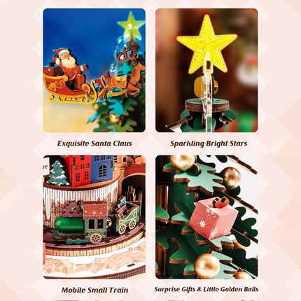 Wood 3D Puzzle Rotatable Christmas Music Box DIY Creative Toy Xmas Gifts