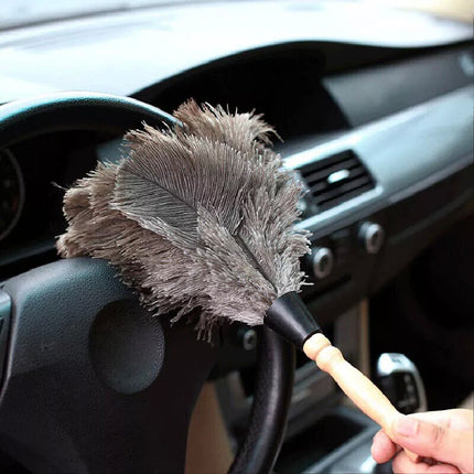Anti-Static Ostrich Feather Duster Wooden Handle Brush Duster Dust Cleaning Tool