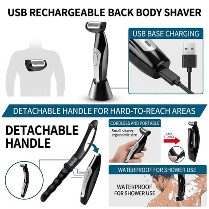 Body Hair Removal Electric Back Shaver Razor Manscaping Trimmer for Mens