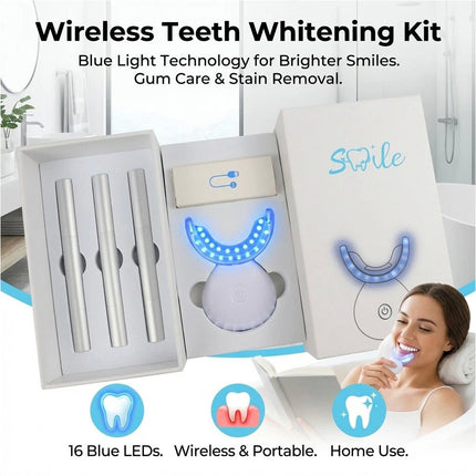 Wireless Teeth Whitening Kit Red Blue Light Therapy Gum Care 3 Gel Pens Set White