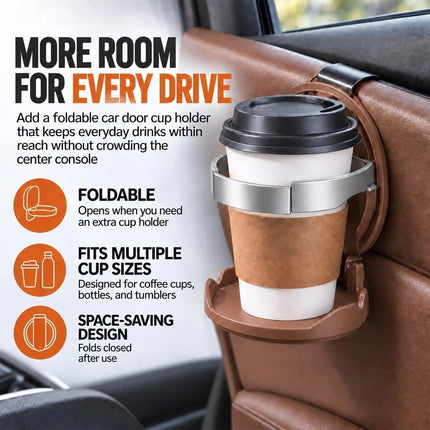 Universal Foldable Car Cup Holder with Hook Folding Automotive Door Storage