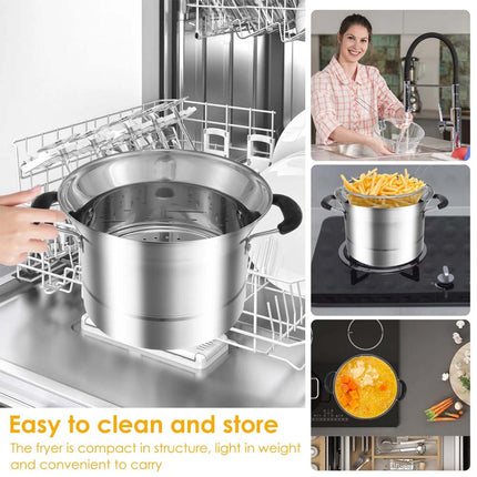 Deep Fryer Pot Stainless Steel Fryer Pot with Strainer Basket and Handle