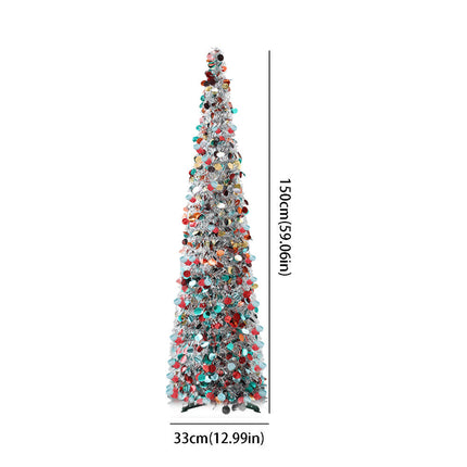Foldable Christmas Tree Retractable Tinsel Tree Holiday Decor Silver and colors
