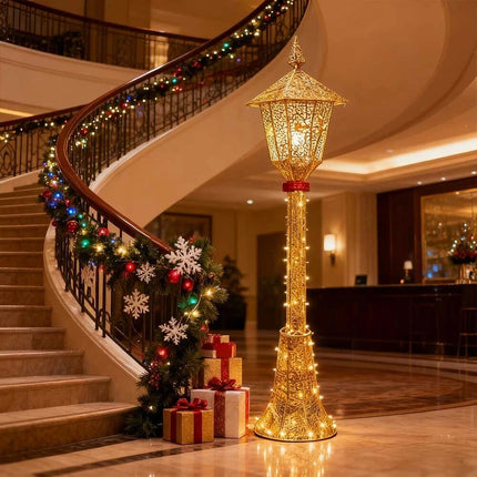 Christmas Lamp Post with LIghts Indoor Outdoor Solar and Plug in Light Garden