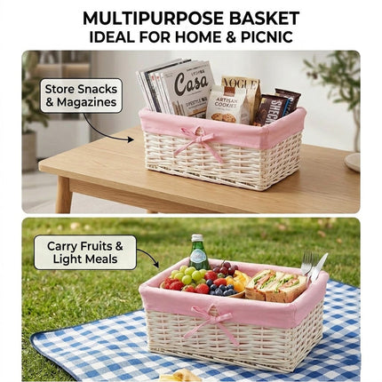 Pink 3 Pcs Wicker Storage Basket Washing Clothes Basket Hamper Picnic Basket set