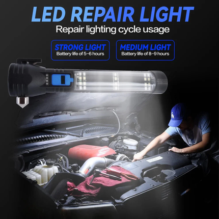 Solar Power LED Flashlight Rechargeable Torch USB Charge Compass Hammer Cutter