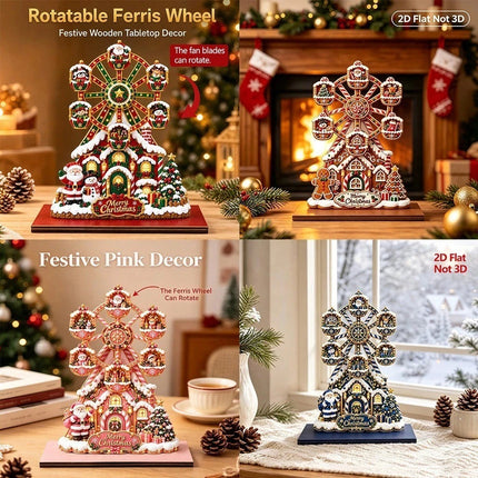 Wooden Christmas Ferris Wheel Ornament Hand-Rotating Tabletop Decor