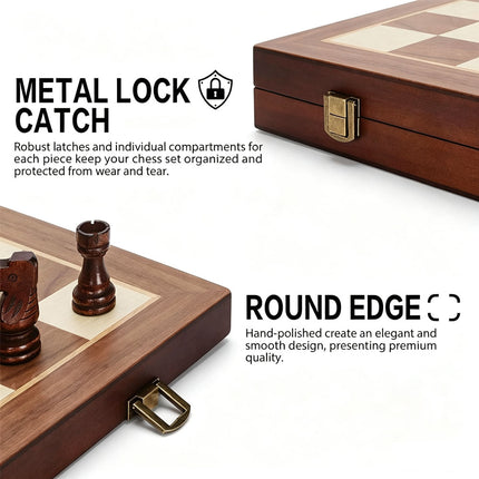 39CM Large Magnetic Chess Wooden Set Folding Chessboard Pieces Wood Board Game