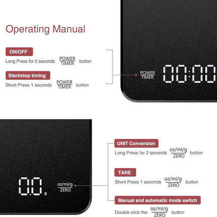 2x Digital Coffee Scale Timer Espresso USB High Precision Measures Kitchen Scale