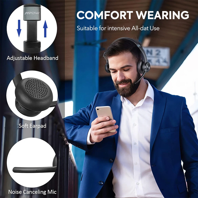 Wireless Headphones Bluetooth Noise Cancelling Stereo Earphones Over Ear Headset