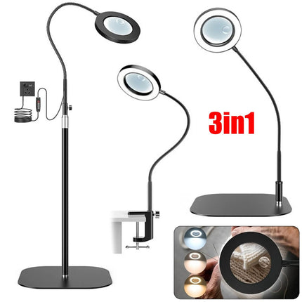 3in1 Floor 10X 20X Magnifying Glass with Light & Stand Dimmable Magnifying Lamp