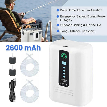 Ultra Quiet Portable USB Rechargeable Aquarium Fish Tank Oxygen Air Pump Aerator