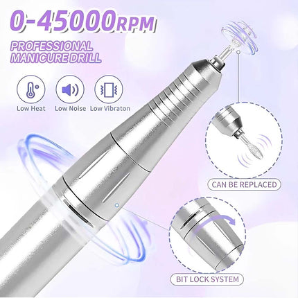 Electric Nail Drill Set Rechargeable Acrylic Nail File Machine LCD Display