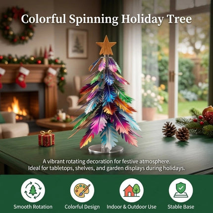 Metal Iron Colorful Mini Christmas Tree Tabletop Rotating Xmas Tree Ornament