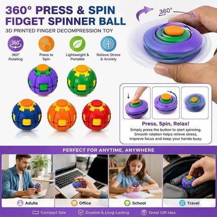 2Pcs Fidget Spinner Stress Relief Rotating Balls Finger Push Spin Auto Gyro Ball Toy Purple