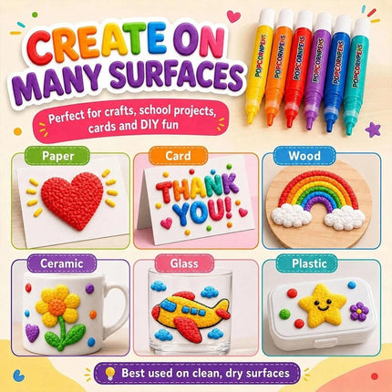 12Pcs/2Set 3D Magic Puffy Pens Paint Bubble Pen  3D Art Popcorn Pens     （12PCS/2Set）