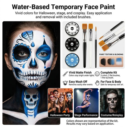 Face and Body Paint Palette (White, Black, Red) for Fancy Dress, Cosplay & Halloween Makeup