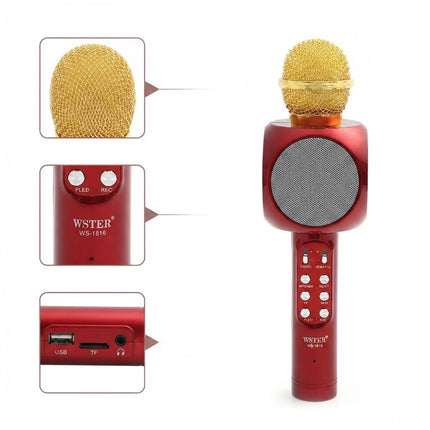 Bluetooth Wireless Handheld Microphone Built in Speaker Portable Karaoke Party Red
