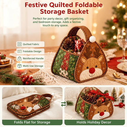 Christmas Elk DIY Quilted Fabric Christmas Handheld Basket Storage Basket for Gifts Candies AU