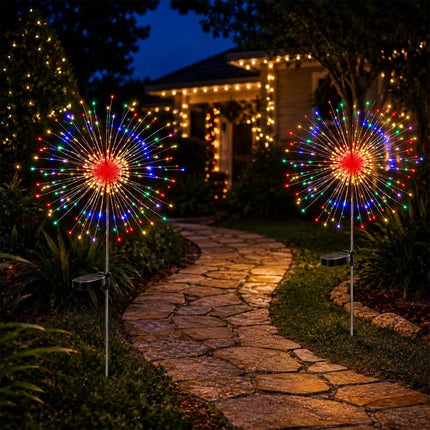 2Pcs Solar Powered Garden Outdoor Lights Firework Yard Pathway Christmas Lights