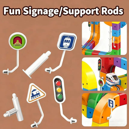 Flexible Rail Car Racing Track Set, Train Rail Cube Assembly Race Game Railway Building Kit