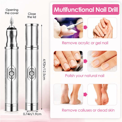 Electric Nail Drill Machine Cordless Toe Nail File for Acrylic Gel Silver