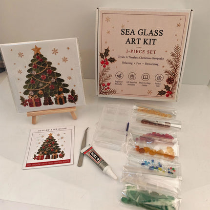 Christmas Themed Sea Glass Mosaic Kit, Craft Supplies for DIY Holiday Artwork