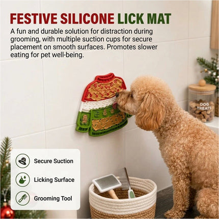Christmas Silicone Dog Pet Lick Mat Pad Boredom Buster Slow Feeder Suction Cups