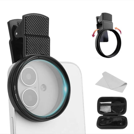 52mm Clip On CPL Filter Phone Circular Polarizing Lens with Storage Case