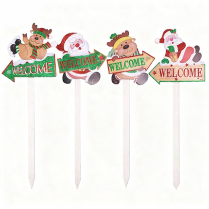 4PCS Christmas Decor Glitter Santa Reindeer Yard Garden Signs Stakes Lawn Ornaments
