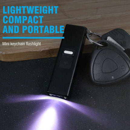 LED Torch Lamp USB Rechargeable Pocket Mini Keychain Keyring Stun Tool