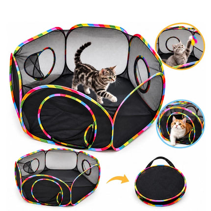 Cat Enclosure, Pop Up Cat Rolling Tent Cube for Outdoor and Indoor Foldable