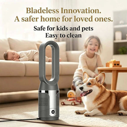 Black 2-in-1 Cooling & Heating Bladeless Tower Fan with Remote