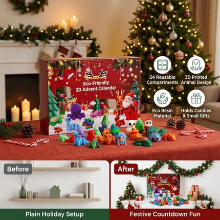 2026 Christmas Advent Calendar Countdown with 24Pcs Mini 3D Printed Animals Toys
