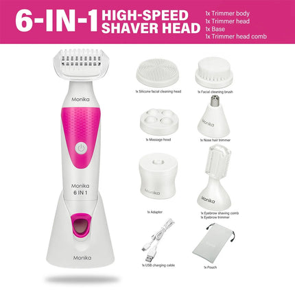 6-in-1 Cordless Lady Shaver, Electric Shaver for Woman Face/Leg/Underarm