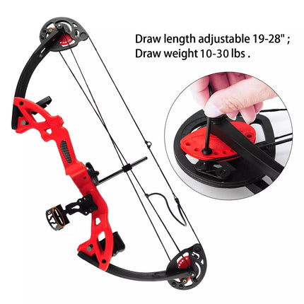 Youth Compound Bow 10-29lbs for Teenager Junior Target Hunting 10paper+10Arrows+bag Red