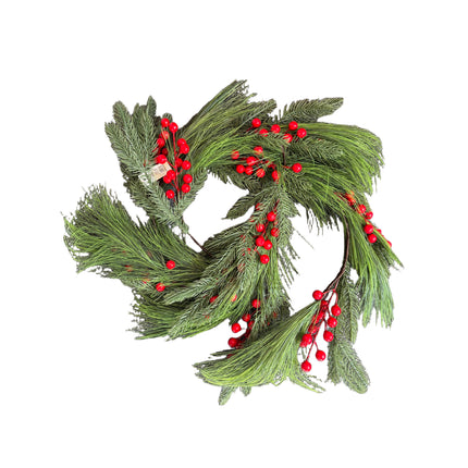 1.8M Christmas Pine & Red Berry Garland Artificial Festive Greenery Decor
