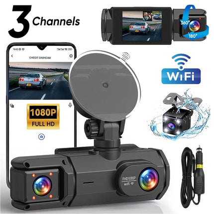 1080P 3 Channel Front Rear And Inside Dash Cam Night Vision G-Sensor APP Control