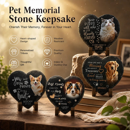 Personalized Engraved Memorial Slate Plaque Stone Heart Grave Marker Pet Dog Cat