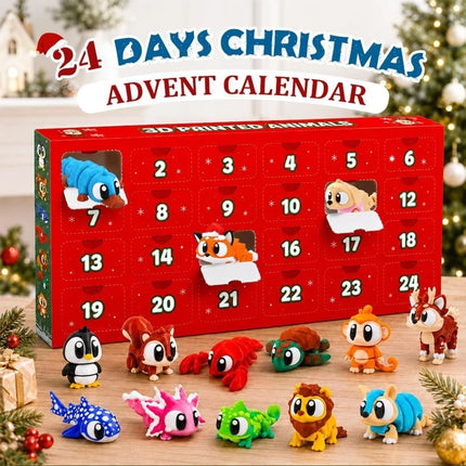 Christmas Countdown Calendar 3D Printed Flexible Animal Toys Gifts