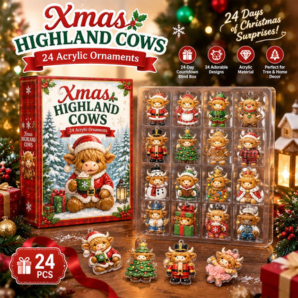 2026 Highland Cow Christmas Advent Calendar with 24 Acrylic Hanging Ornaments