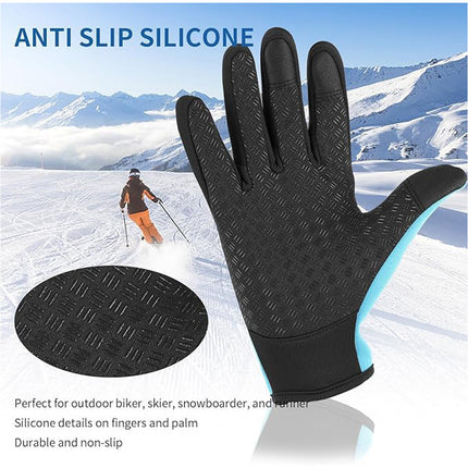 Waterproof Winter Cycling Gloves Full Finger Touchscreen Bike Gloves Blue