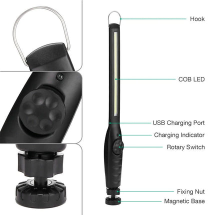 2PCS Rechargeable COB LED Slim Work Light Lamp Flashlight Inspect Folding Torch