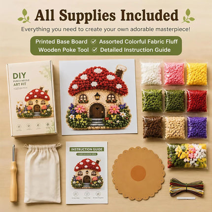 Whimsical Village 3D Fabric Poke Art Kit, Floral Mushroom Cottage Craft Set AU