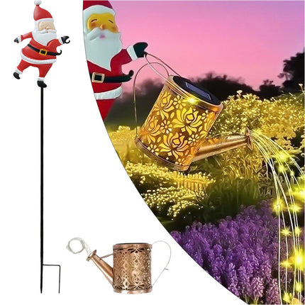 Solar Watering Can Lights Outdoor,Christmas Santa Waterproof Metal Garden Decor