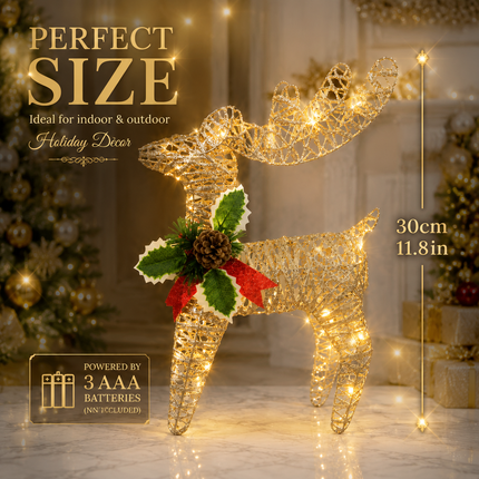 30cm LED Glitter Reindeer Christmas Decor Xmas Deer Ornament Indoor Outdoor