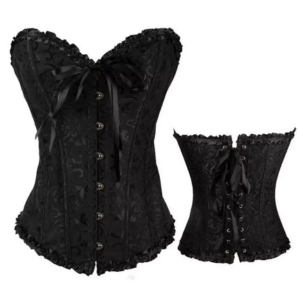 Women Lace Up Boned Underbust Corset Bustier Waist Cincher Body Shaper Girdle Black XL