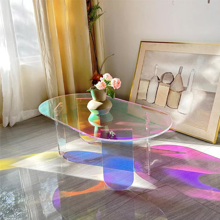 Gorgeous Iridescent Acrylic Side Table Cool Rainbow Coffee Table Home Art Decor